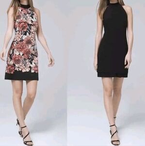 WHBM Women's Reversible Floral/Solid Black Shift Dress Medium NWT